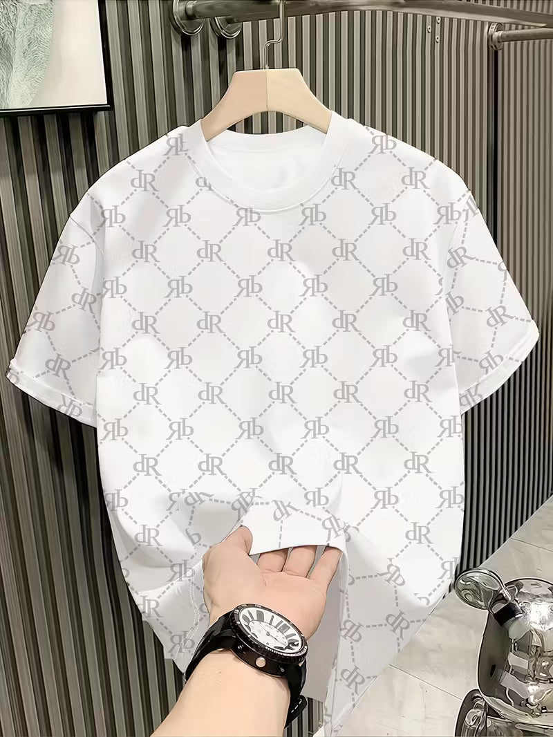 Men’s Casual Short Sleeve English Letter Print T-Shirt – White & Grey