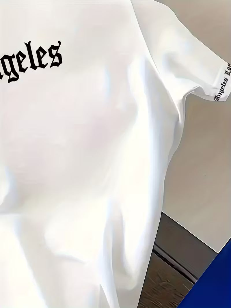 Men’s Los Angeles 3D Gothic Print Streetwear T-Shirt – White & Black