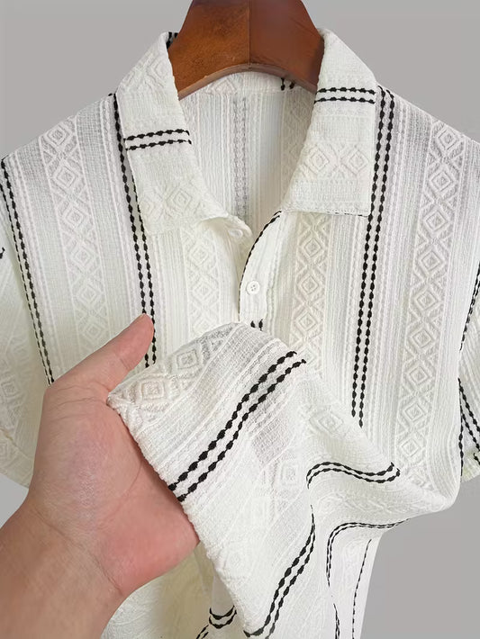 Men’s Casual Sports T-Shirt – Jacquard Texture Short Sleeve Fashion Shirt