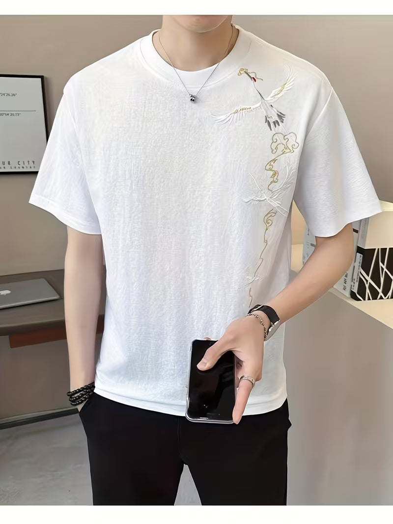 Men’s Embroidered Streetwear T-Shirt – 2025 Summer Fashion Trend, Short Sleeve Casual Tee with Premium Stitching