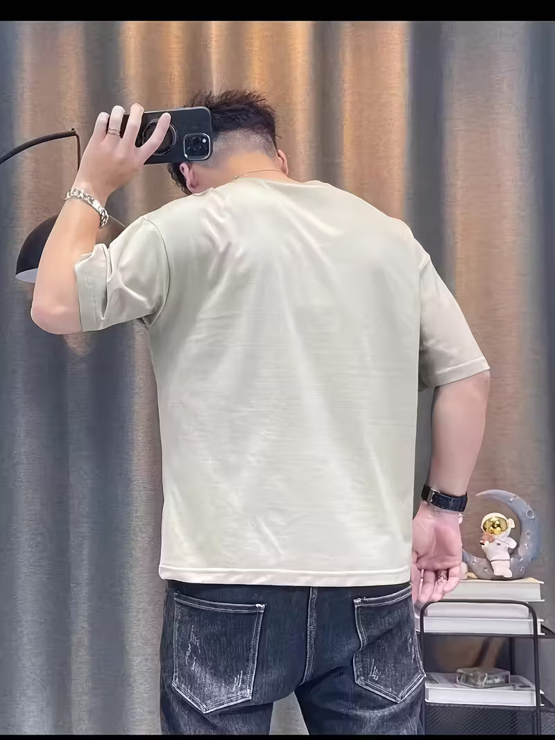 Men’s Slim-Fit Geometric Pattern Short Sleeve T-Shirt – Lightweight Summer Casual Tee