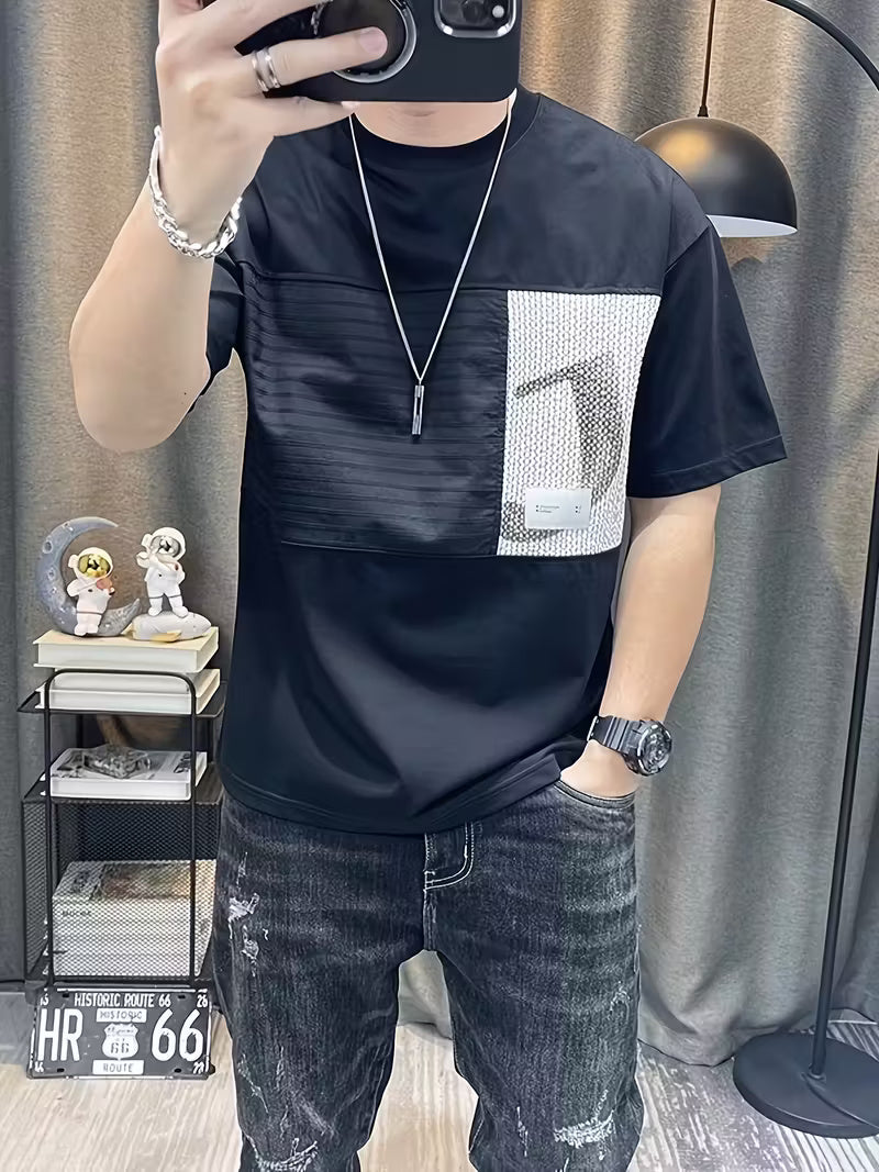 Men’s Slim-Fit Geometric Pattern Short Sleeve T-Shirt – Lightweight Summer Casual Tee