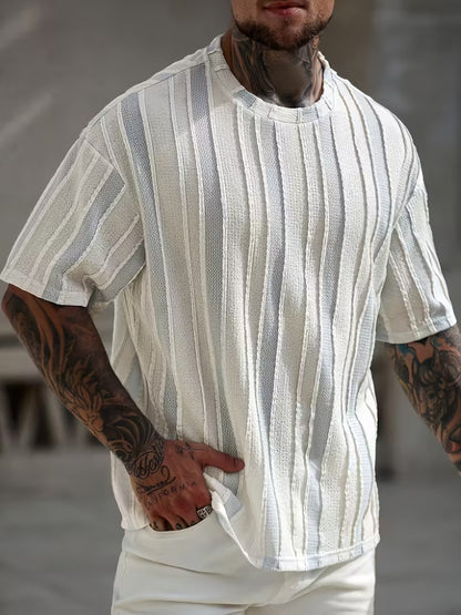 Men’s Striped Summer T-Shirt – Loose Fit, Breathable Cotton Blend, Round Neck Casual Tee for Everyday Comfort