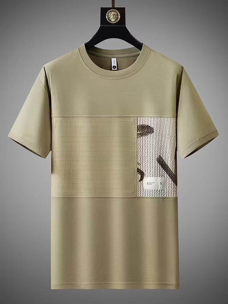 Men’s Slim-Fit Geometric Pattern Short Sleeve T-Shirt – Lightweight Summer Casual Tee