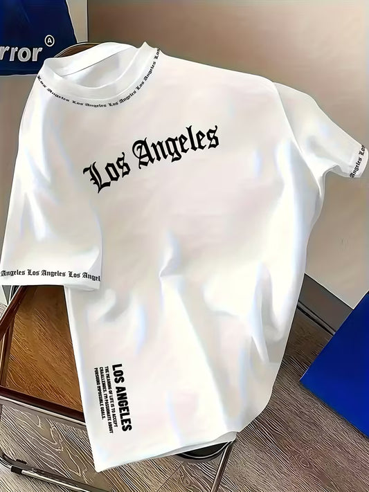 Men’s Los Angeles 3D Gothic Print Streetwear T-Shirt – White & Black