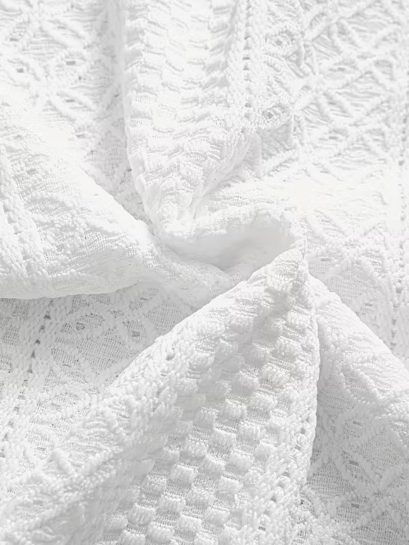 Men’s Summer Jacquard Short Sleeve Shirt – Hollow Geometric Knit, Soft & Breathable Casual Tee