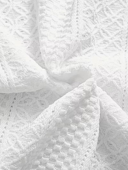 Men’s Summer Jacquard Short Sleeve Shirt – Hollow Geometric Knit, Soft & Breathable Casual Tee