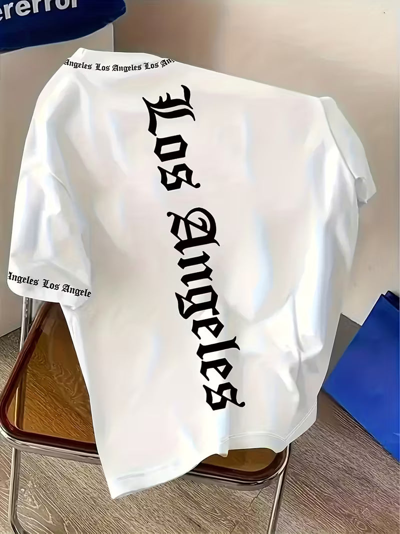 Men’s Los Angeles 3D Gothic Print Streetwear T-Shirt – White & Black