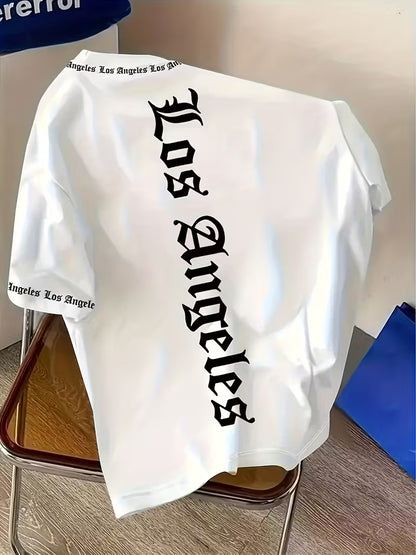 Men’s Los Angeles 3D Gothic Print Streetwear T-Shirt – White & Black