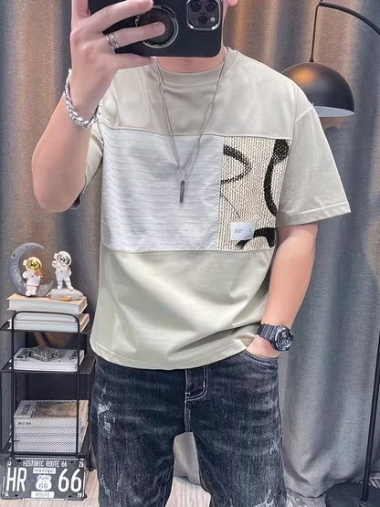 Men’s Slim-Fit Geometric Pattern Short Sleeve T-Shirt – Lightweight Summer Casual Tee