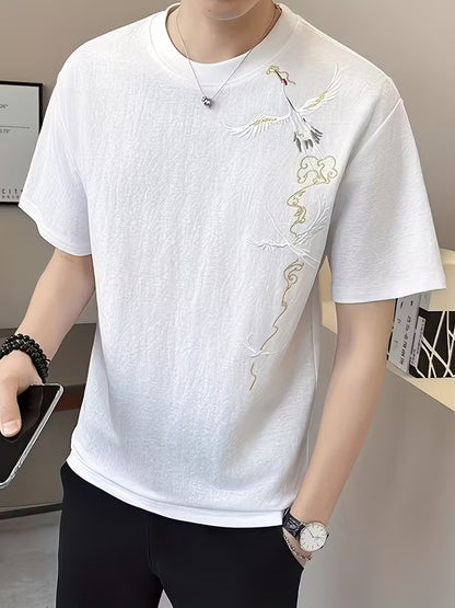 Men’s Embroidered Streetwear T-Shirt – 2025 Summer Fashion Trend, Short Sleeve Casual Tee with Premium Stitching