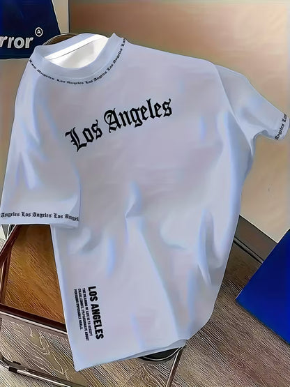 Men’s Los Angeles 3D Gothic Print Streetwear T-Shirt – White & Black