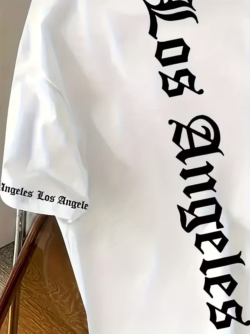 Men’s Los Angeles 3D Gothic Print Streetwear T-Shirt – White & Black