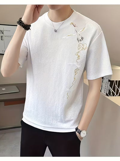 Men’s Embroidered Streetwear T-Shirt – 2025 Summer Fashion Trend, Short Sleeve Casual Tee with Premium Stitching