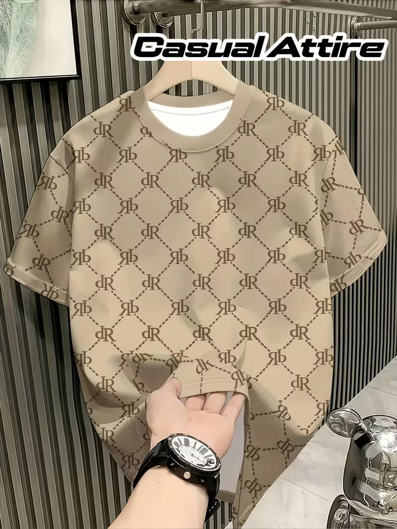 Men’s Casual Short Sleeve English Letter Print T-Shirt – White & Grey