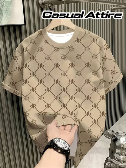 Men’s Casual Short Sleeve English Letter Print T-Shirt – White & Grey