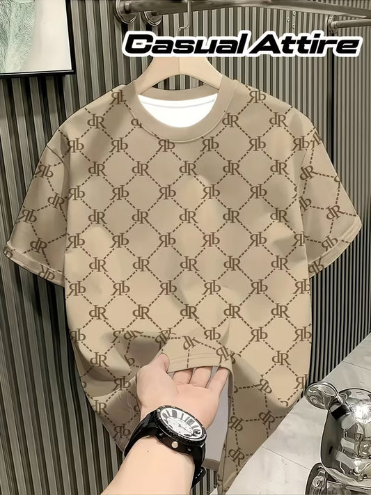 Men’s Casual Short Sleeve English Letter Print T-Shirt – White & Grey