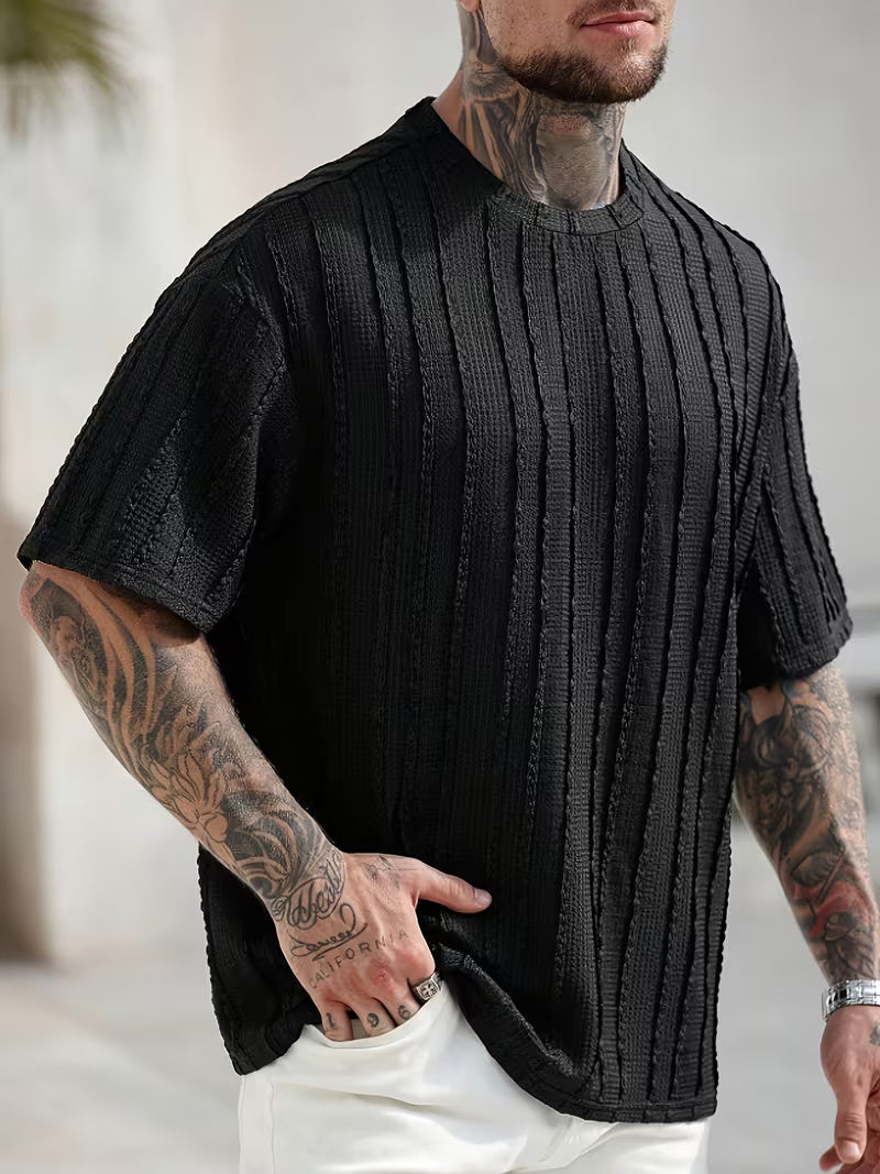 Men’s Striped Summer T-Shirt – Loose Fit, Breathable Cotton Blend, Round Neck Casual Tee for Everyday Comfort