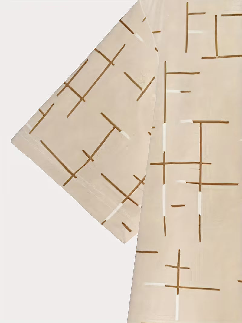 Men’s Beige Graphic T-Shirt – Minimalist Geometric & Number 18 Design, Soft Round Neck, Casual & Smart Wear