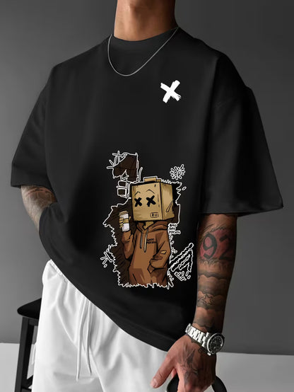 Men’s Japanese Anime Graphic Cotton T-Shirt – Retro Pixel Art Design