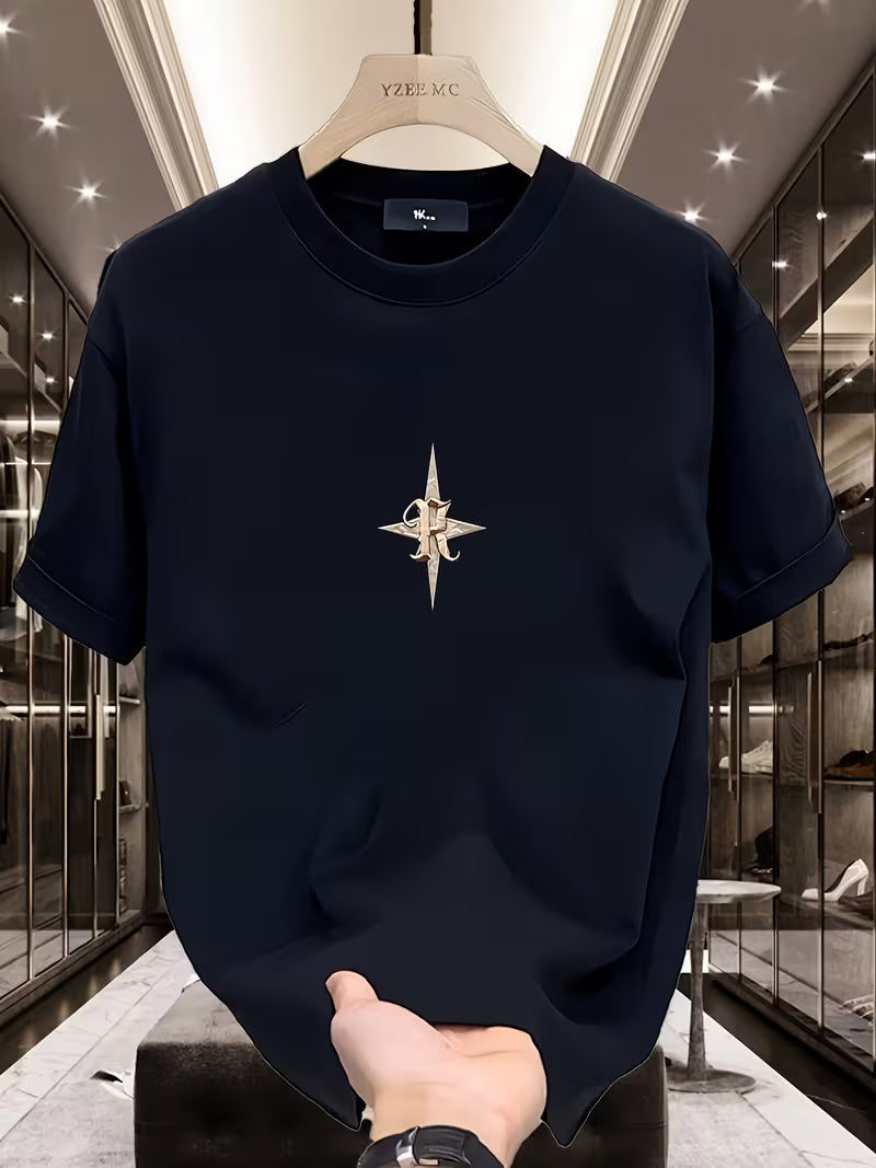 Men’s Loose-Fit Cotton Compass & Floral Print T-Shirt – Summer Casual Top