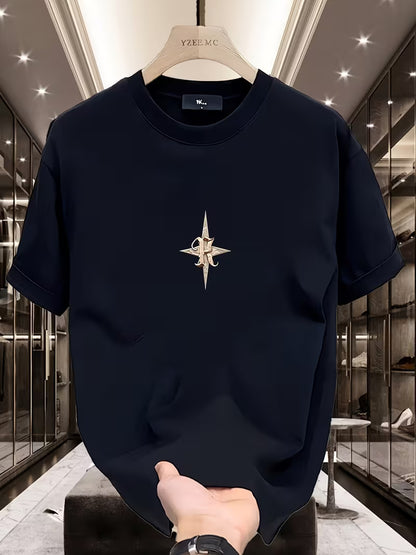 Men’s Loose-Fit Cotton Compass & Floral Print T-Shirt – Summer Casual Top