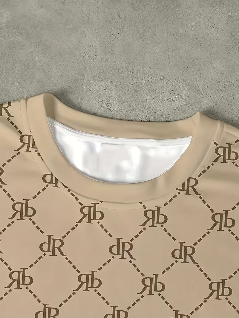 Men’s Casual Short Sleeve English Letter Print T-Shirt – White & Grey