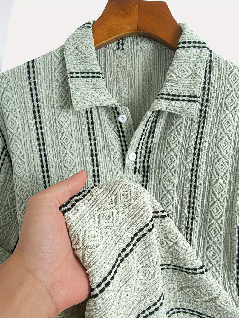 Men’s Casual Sports T-Shirt – Jacquard Texture Short Sleeve Fashion Shirt