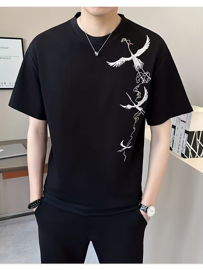 Men’s Embroidered Streetwear T-Shirt – 2025 Summer Fashion Trend, Short Sleeve Casual Tee with Premium Stitching
