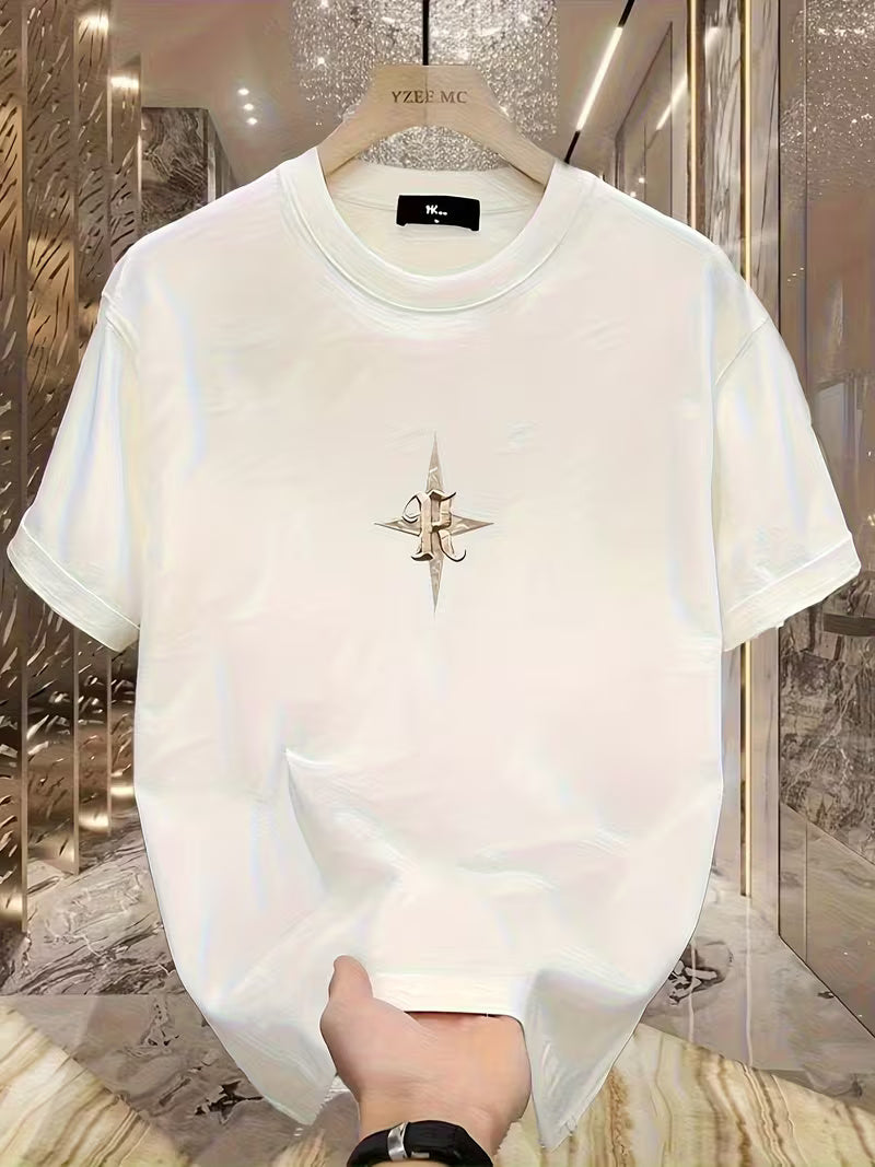 Men’s Loose-Fit Cotton Compass & Floral Print T-Shirt – Summer Casual Top