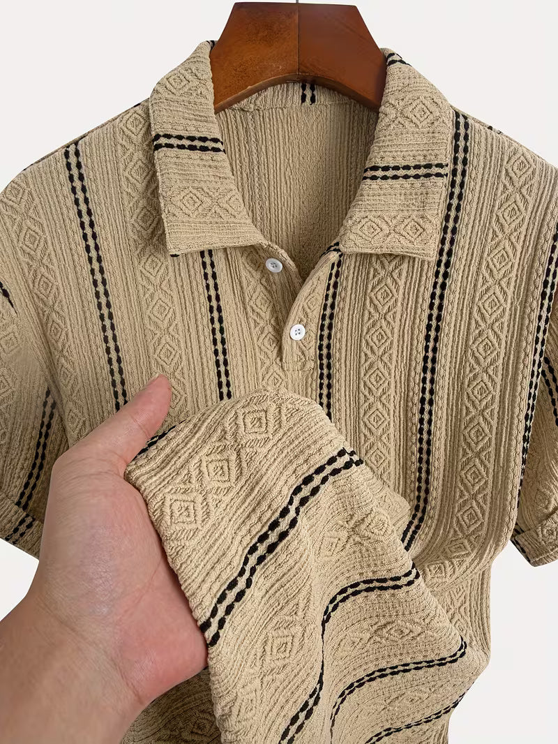 Men’s Casual Sports T-Shirt – Jacquard Texture Short Sleeve Fashion Shirt