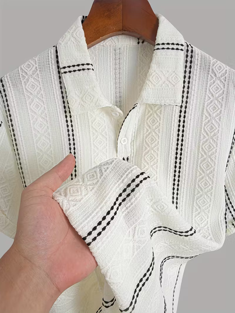 Men’s Casual Sports T-Shirt – Jacquard Texture Short Sleeve Fashion Shirt