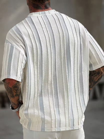 Men’s Striped Summer T-Shirt – Loose Fit, Breathable Cotton Blend, Round Neck Casual Tee for Everyday Comfort