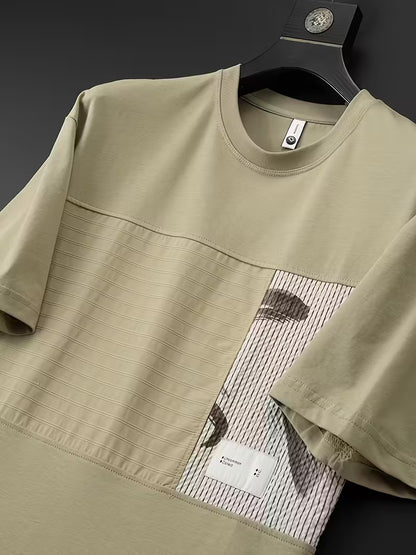 Men’s Slim-Fit Geometric Pattern Short Sleeve T-Shirt – Lightweight Summer Casual Tee