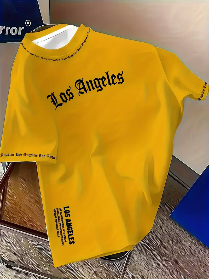 Men’s Los Angeles 3D Gothic Print Streetwear T-Shirt – White & Black