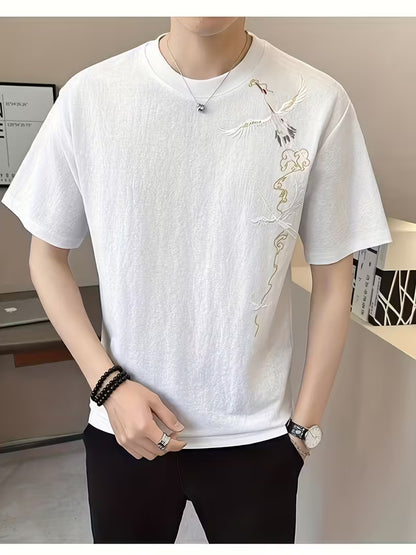 Men’s Embroidered Streetwear T-Shirt – 2025 Summer Fashion Trend, Short Sleeve Casual Tee with Premium Stitching
