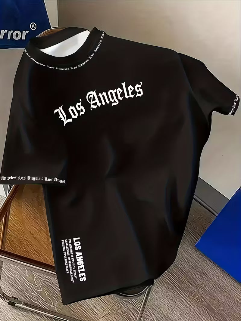 Men’s Los Angeles 3D Gothic Print Streetwear T-Shirt – White & Black