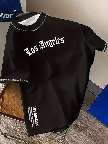 Men’s Los Angeles 3D Gothic Print Streetwear T-Shirt – White & Black