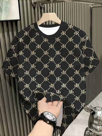 Men’s Casual Short Sleeve English Letter Print T-Shirt – White & Grey