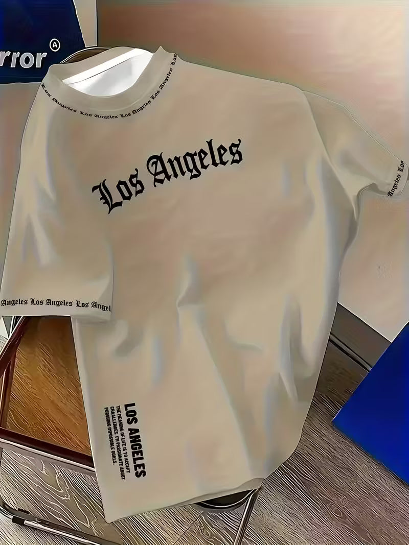 Men’s Los Angeles 3D Gothic Print Streetwear T-Shirt – White & Black