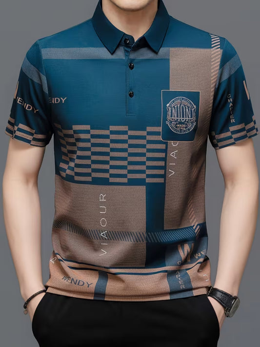 Men’s Summer Casual Shirt – Colorblock Short Sleeve Button-Up, Stretch Fabric, Lightweight & Comfortable