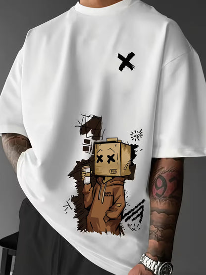 Men’s Japanese Anime Graphic Cotton T-Shirt – Retro Pixel Art Design